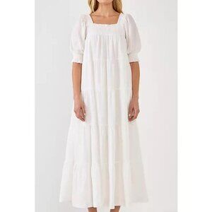ENGLISH FACTORY Women's Smocked Baby Doll Maxi Dress Size XS In White